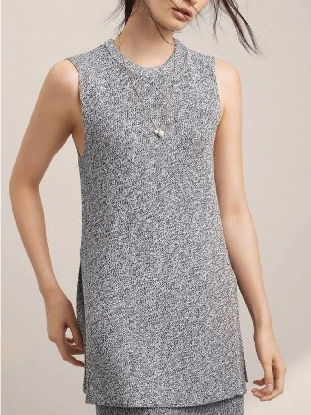 Wilfred| Aritzia| ‘Palmier’ Heathered Grey Sleeveless Tunic Sweater Top Sz S